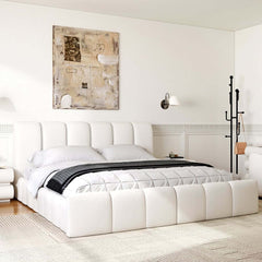 Modern White Faux Leather Bedroom Set with Two-Drawer Storage