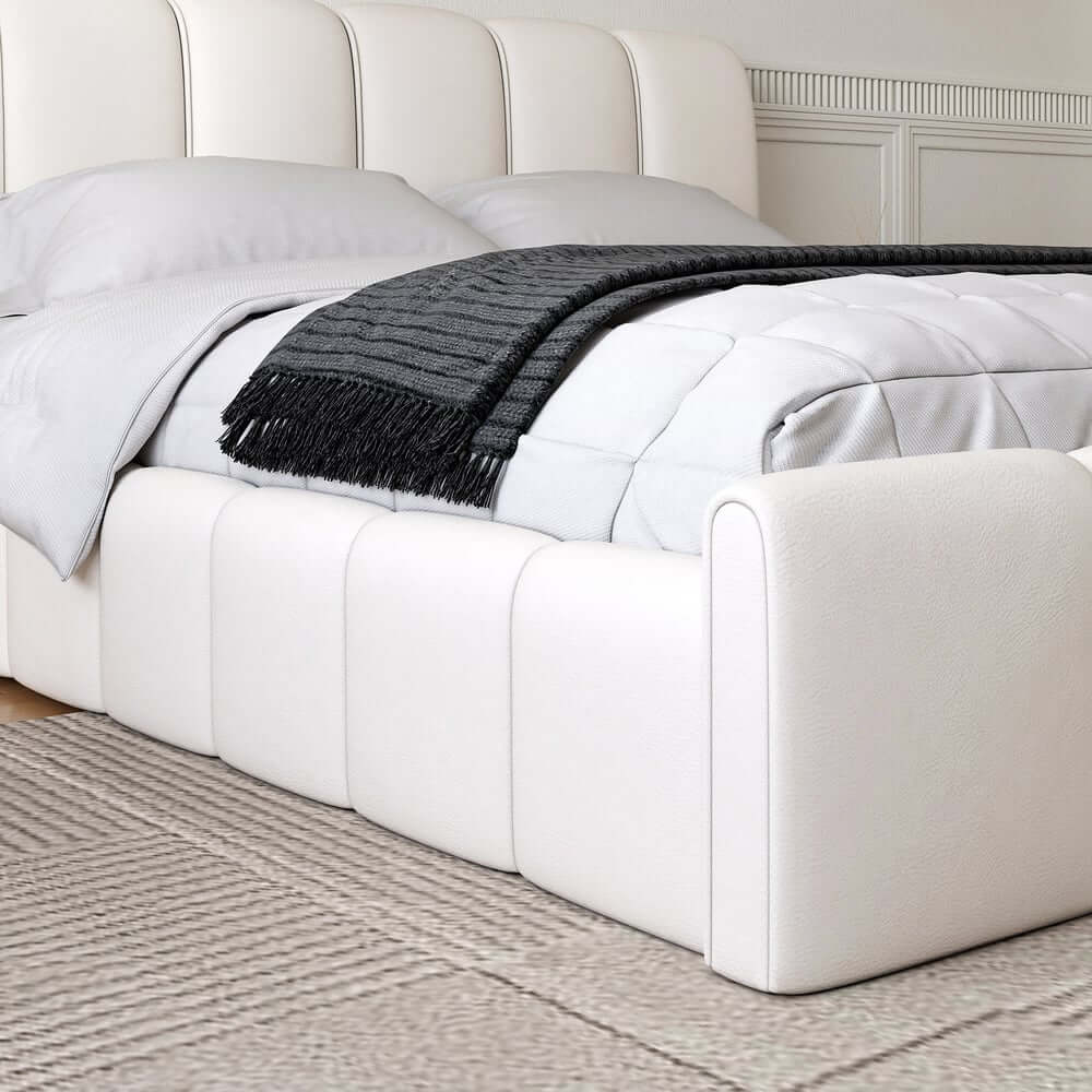Modern White Faux Leather Bedroom Set with Two-Drawer Storage