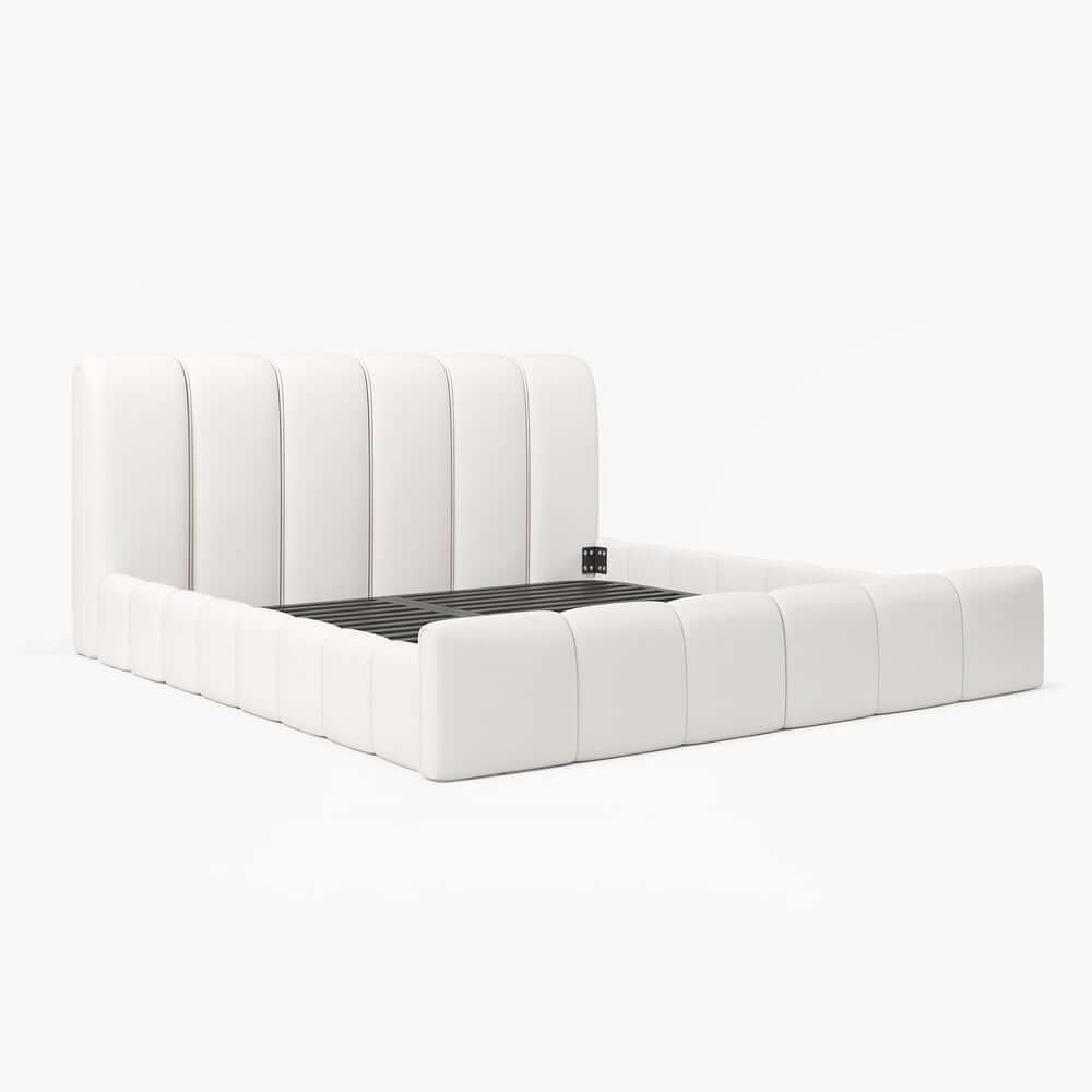 Modern White Faux Leather Bedroom Set with Two-Drawer Storage