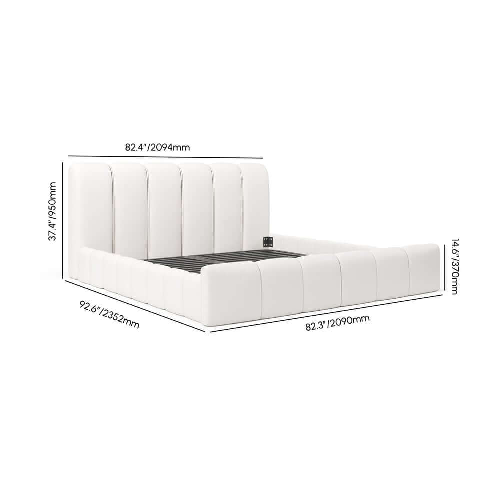 Modern White Faux Leather Bedroom Set with Two-Drawer Storage Dimensions