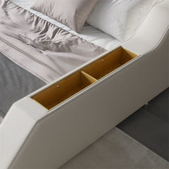 Modern White Faux Leather King Platform Bed With Speaker
