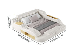 Modern White Faux Leather King Platform Bed With Speaker Dimensions