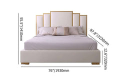 Modern White Faux Leather Platform Bed With Gold Trim Dimensions