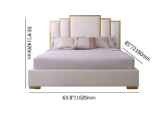 Modern White Faux Leather Platform Bed With Gold Trim Dimensions