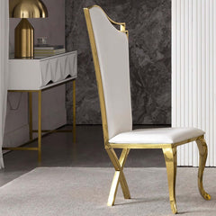 Modern White Faux Leather Side Chair Set With Gold Legs