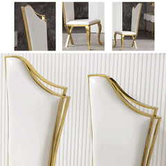 Modern White Faux Leather Side Chair Set With Gold Legs