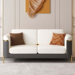 Modern White Faux Leather Sofa Set With Gold Legs