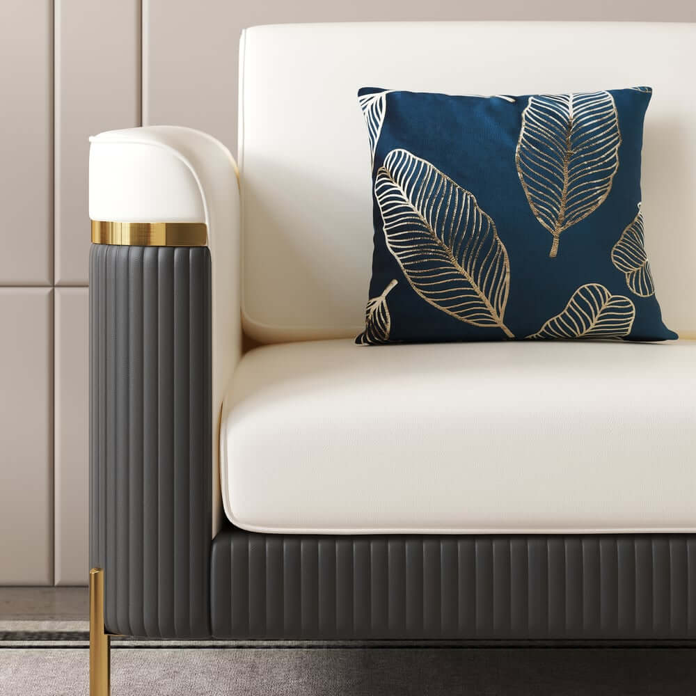 Modern White Faux Leather Sofa Set With Gold Legs