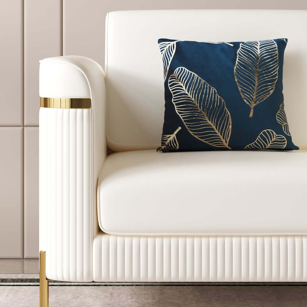 Modern White Faux Leather Sofa Set With Gold Legs