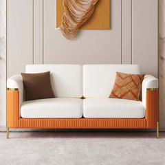 Modern White Faux Leather Sofa Set With Gold Legs