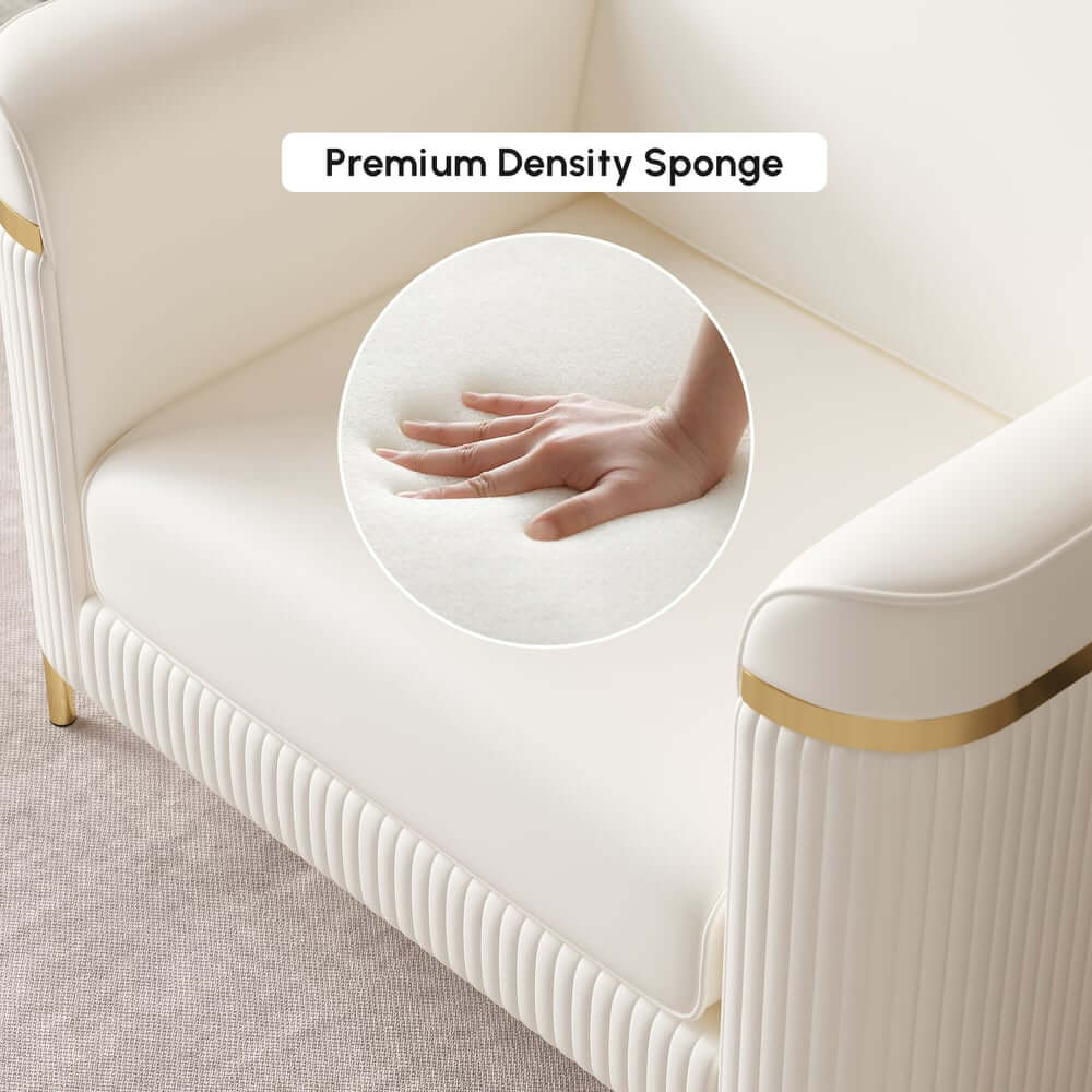 Modern White Faux Leather Sofa Set With Gold Legs