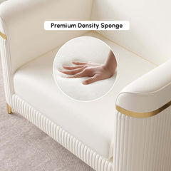 Modern White Faux Leather Sofa Set With Gold Legs