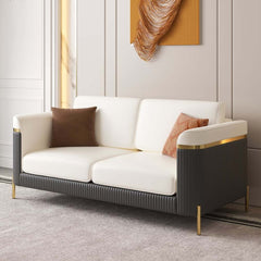Modern White Faux Leather Sofa Set With Gold Legs