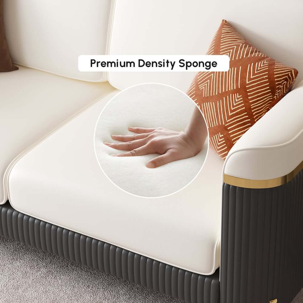 Modern White Faux Leather Sofa Set With Gold Legs