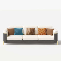 Modern White Faux Leather Sofa Set With Gold Legs