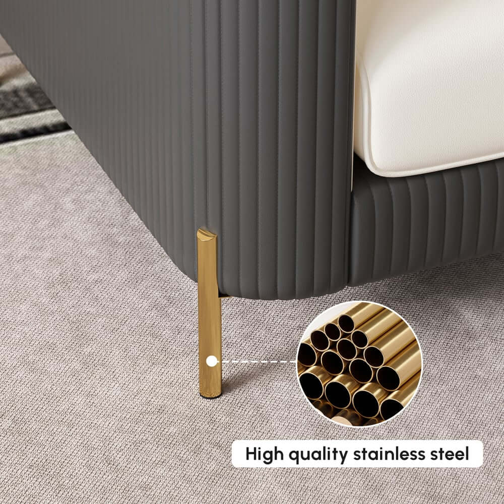 Modern White Faux Leather Sofa Set With Gold Legs