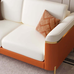 Modern White Faux Leather Sofa Set With Gold Legs