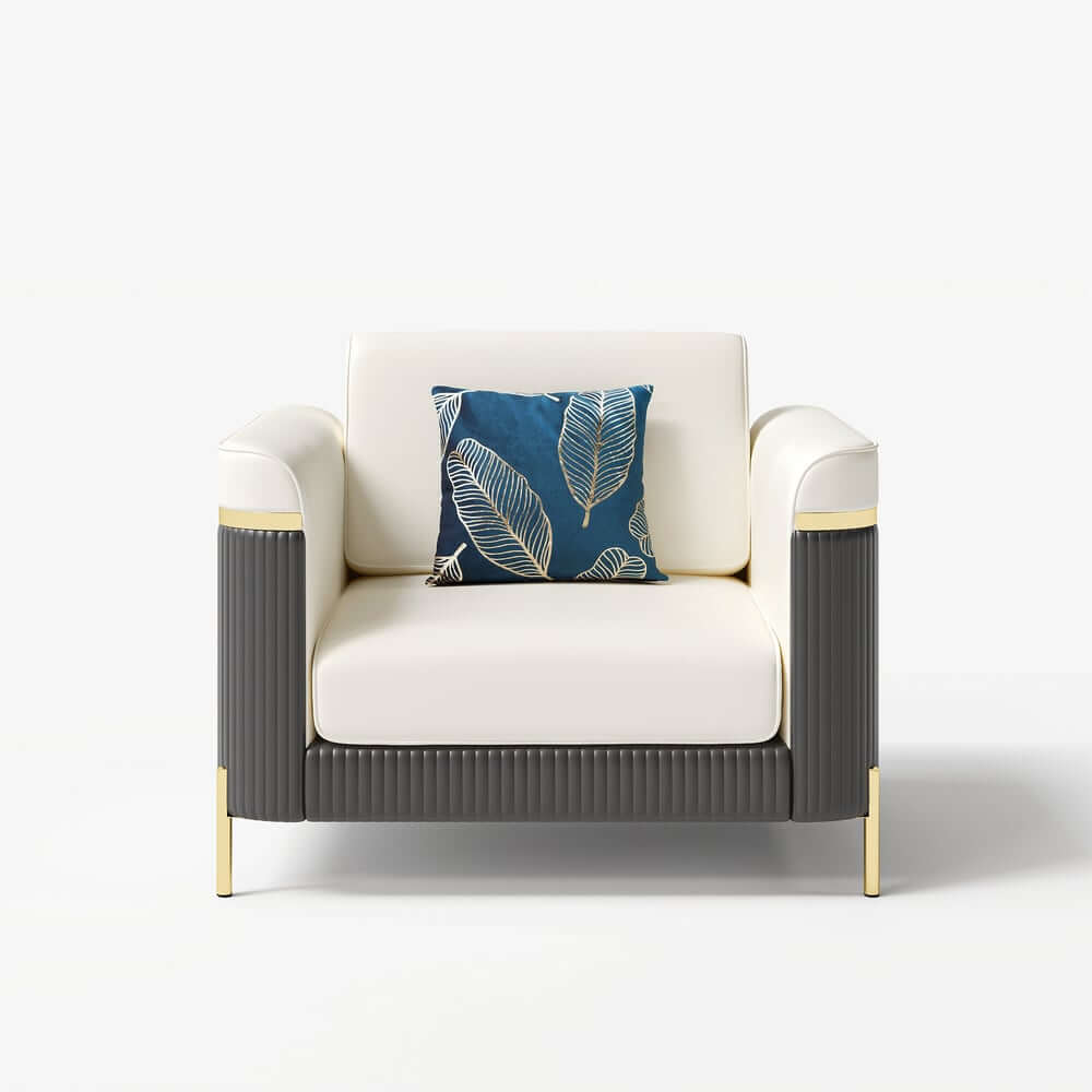 Modern White Faux Leather Sofa Set With Gold Legs