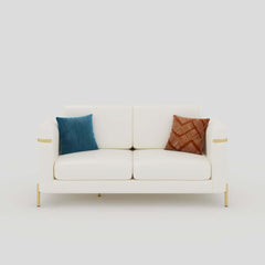 Modern White Faux Leather Sofa Set With Gold Legs