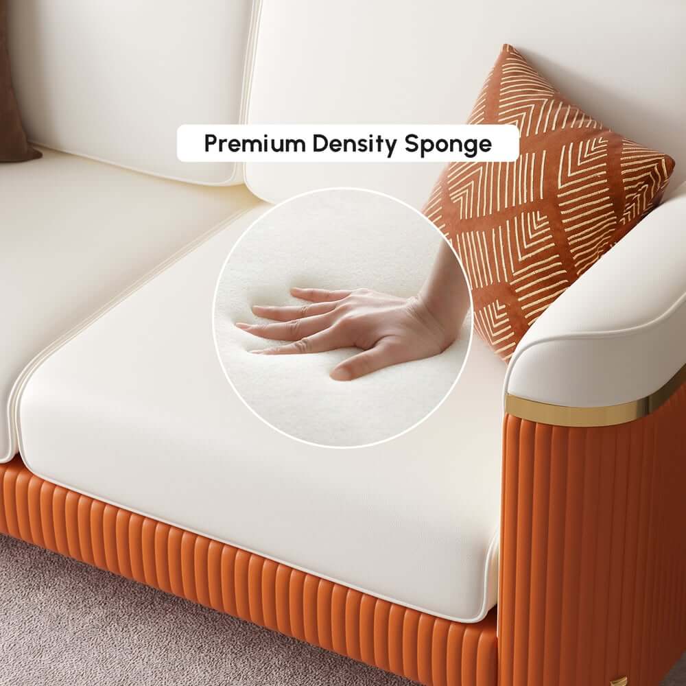 Modern White Faux Leather Sofa Set With Gold Legs