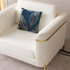 Modern White Faux Leather Sofa Set With Gold Legs