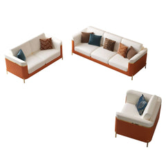 Modern White Faux Leather Sofa Set With Gold Legs
