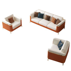 Modern White Faux Leather Sofa Set With Gold Legs