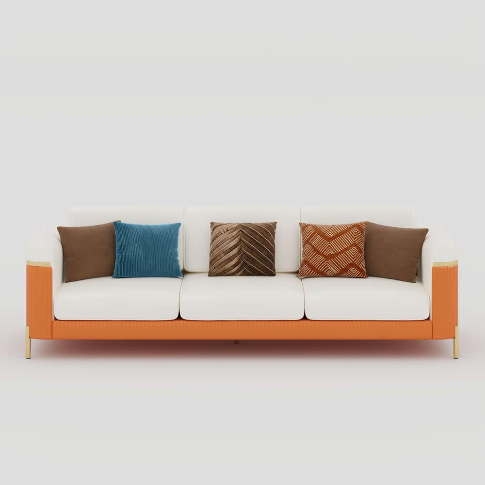 Modern White Faux Leather Sofa Set With Gold Legs