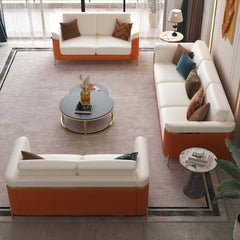 Modern White Faux Leather Sofa Set With Gold Legs