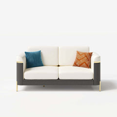 Modern White Faux Leather Sofa Set With Gold Legs