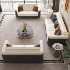 Modern White Faux Leather Sofa Set With Gold Legs