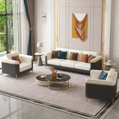 Modern White Faux Leather Sofa Set With Gold Legs