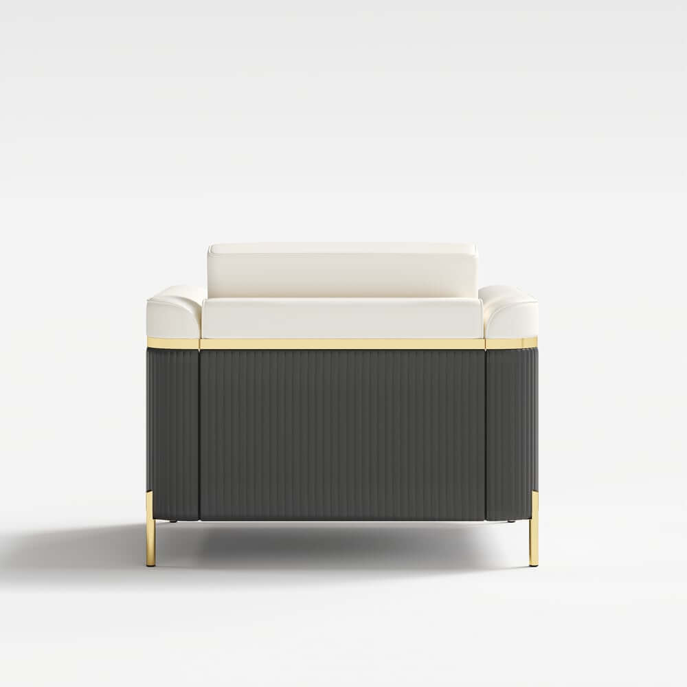 Modern White Faux Leather Sofa Set With Gold Legs