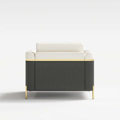 Modern White Faux Leather Sofa Set With Gold Legs