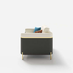 Modern White Faux Leather Sofa Set With Gold Legs