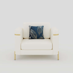 Modern White Faux Leather Sofa Set With Gold Legs
