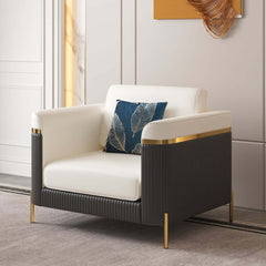 Modern White Faux Leather Sofa Set With Gold Legs