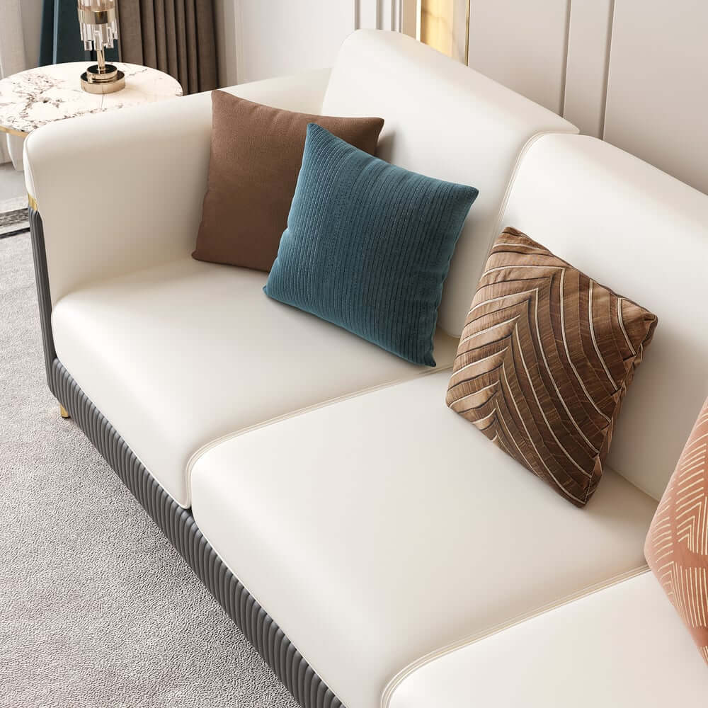 Modern White Faux Leather Sofa Set With Gold Legs