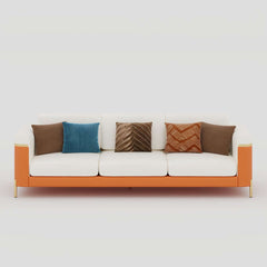 Modern White Faux Leather Sofa Set With Gold Legs