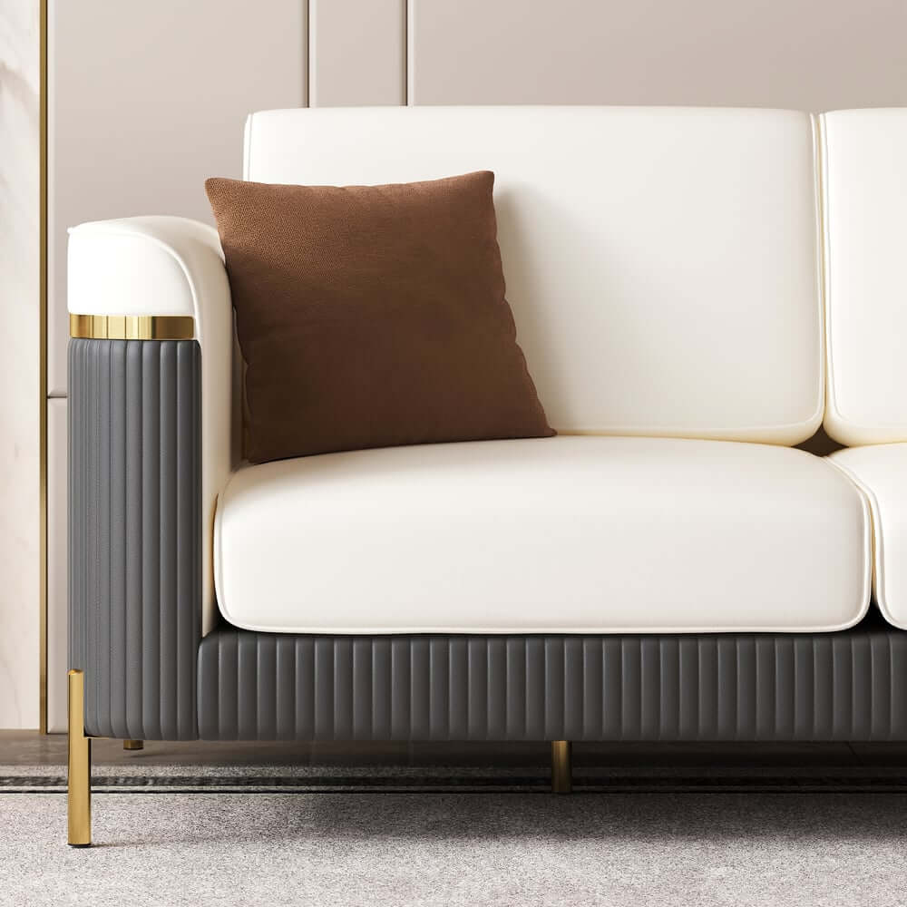 Modern White Faux Leather Sofa Set With Gold Legs