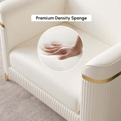 Modern White Faux Leather Sofa Set With Gold Legs