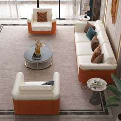 Modern White Faux Leather Sofa Set With Gold Legs