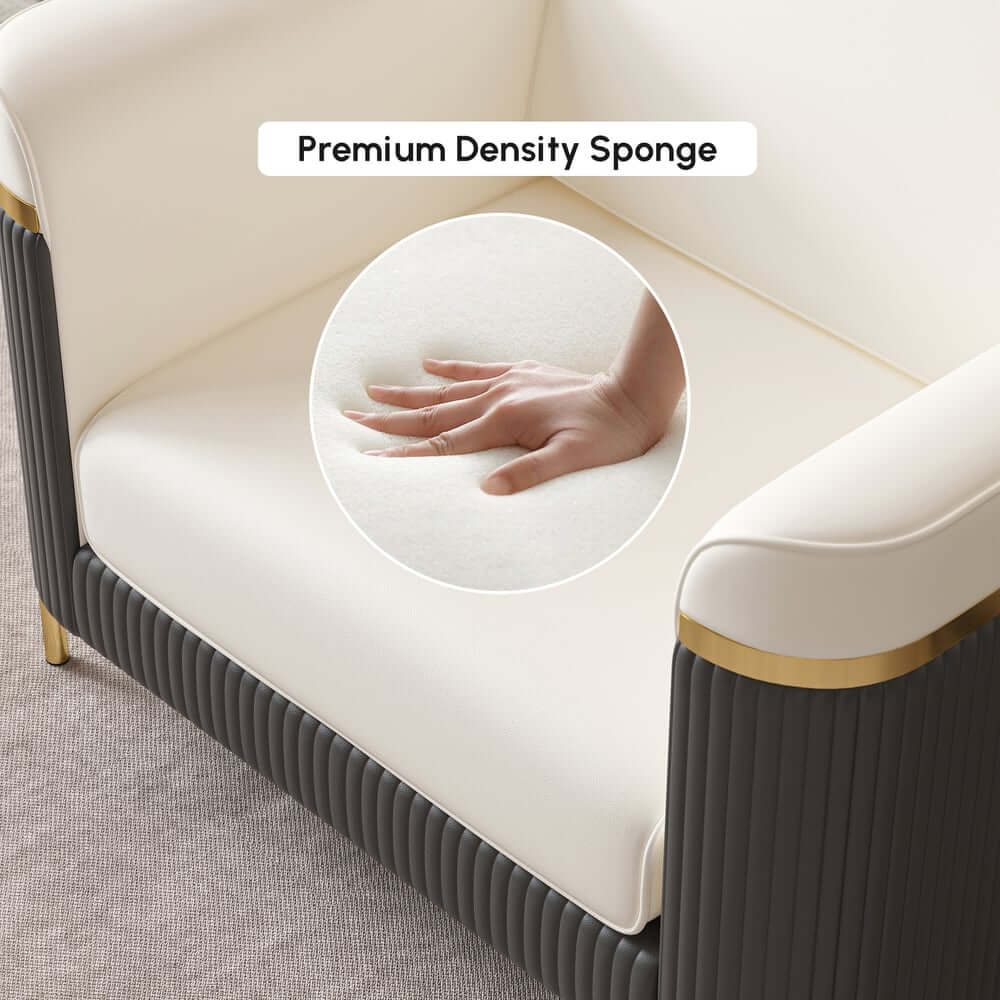 Modern White Faux Leather Sofa Set With Gold Legs