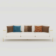 Modern White Faux Leather Sofa Set With Gold Legs