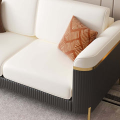 Modern White Faux Leather Sofa Set With Gold Legs