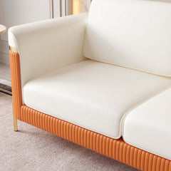 Modern White Faux Leather Sofa Set With Gold Legs