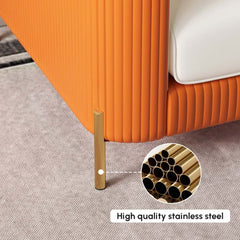 Modern White Faux Leather Sofa Set With Gold Legs