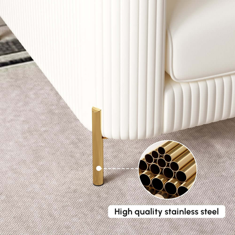 Modern White Faux Leather Sofa Set With Gold Legs