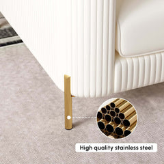 Modern White Faux Leather Sofa Set With Gold Legs