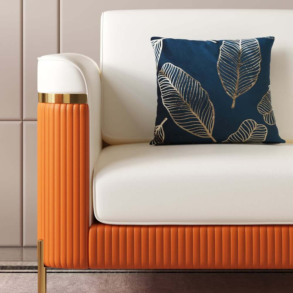 Modern White Faux Leather Sofa Set With Gold Legs